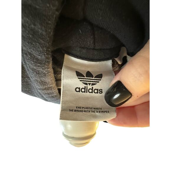ADIDAS Black Cropped Hooded Sweatshirt MULTICOLOR Logo on Chest Small - Picture 4 of 4